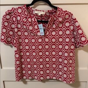 LOFT Red and White Patterned Blouse
